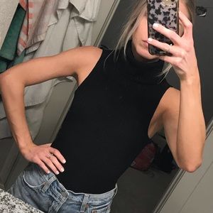 Black Ribbed Turtle Neck Bodysuit